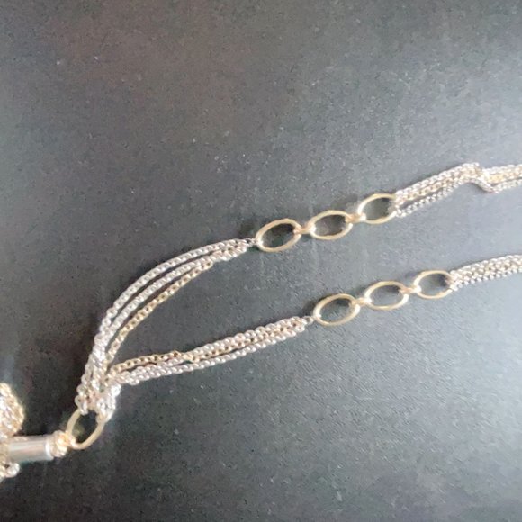 Chico's 2 Tone Silver & Gold Long Multi Chain with Tassel Necklace Medium - Picture 5 of 5